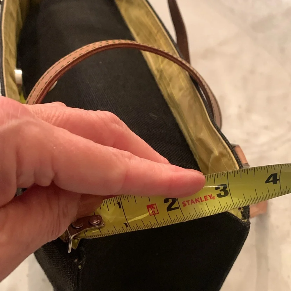 Elegant Kate Spade Black Fabric with Tan Leather Handbag (vibrant green lining)